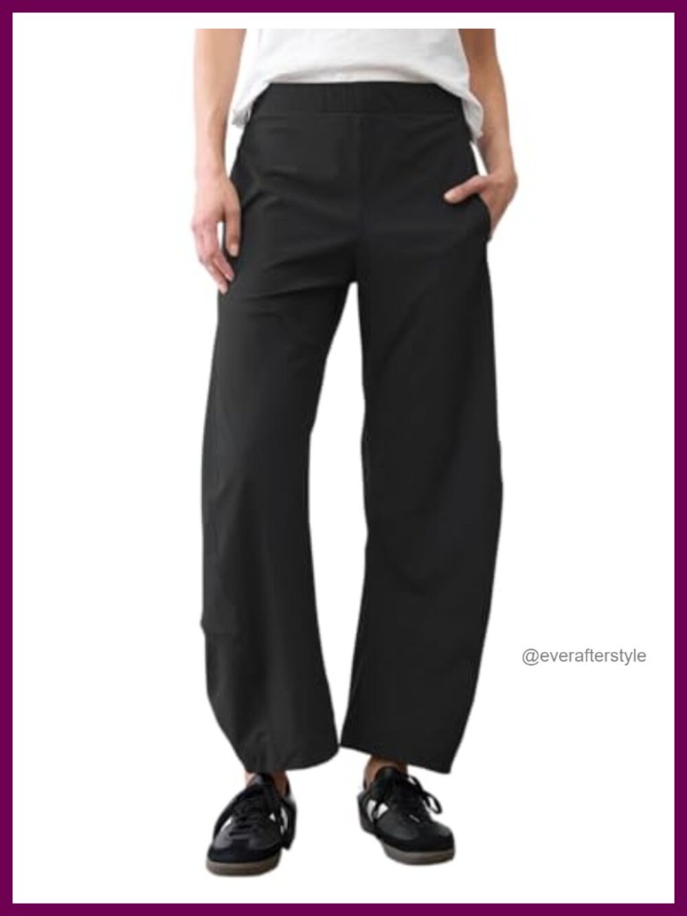 Wide Leg Barrel Ankle Pants Nylon Spandex Pull On Side Pockets Work